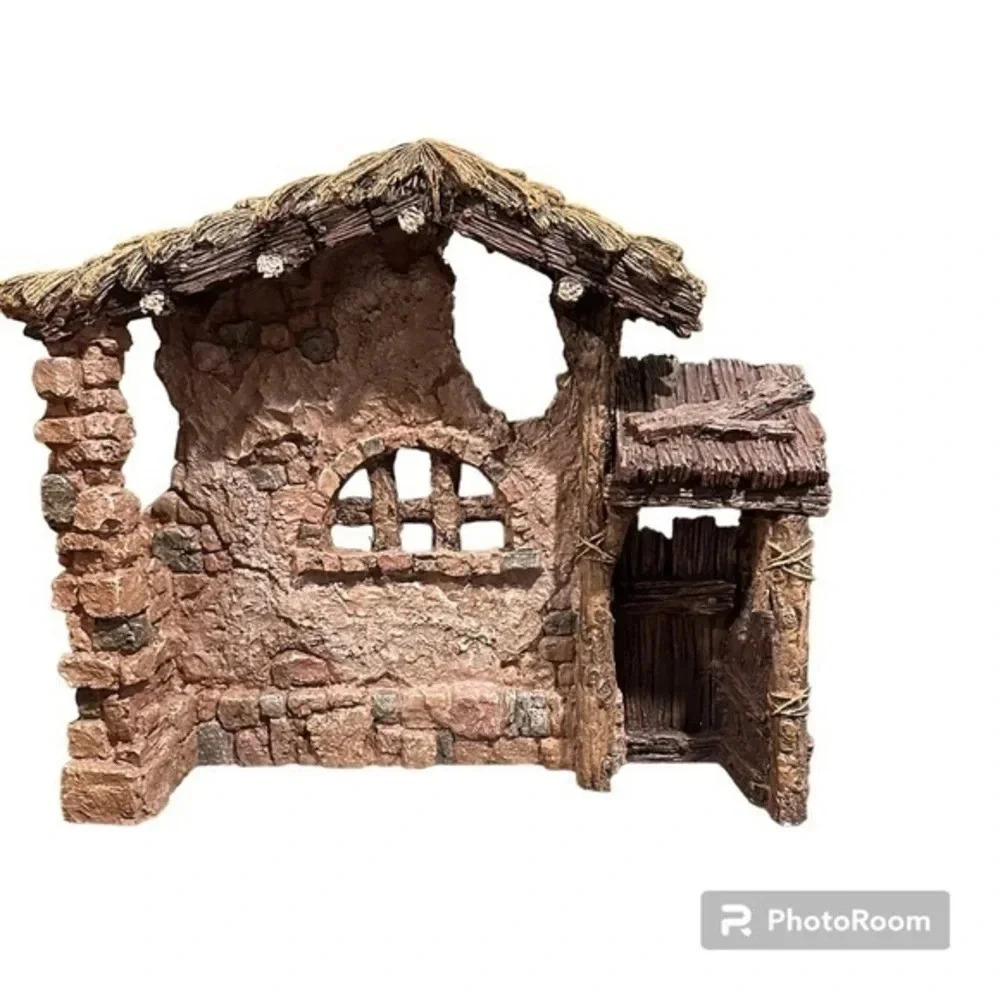 Christmas Manger Shed Scene Resin Ornaments